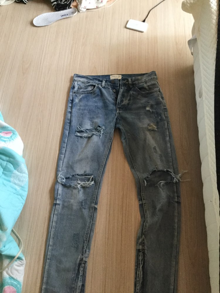Kanye West Justin Bieber Fear Of God Men Jeans Washed Ripped Casual Jeans Street Style Side Zipper Fashion Man Brand Jeans
