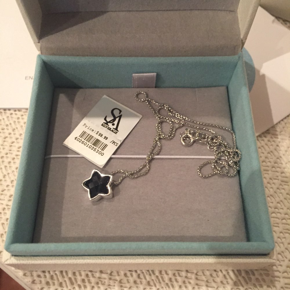 SILVERAGE Real 925 Sterling Silver Star Necklaces Pendants Fine Jewelry for Women 2016 New Black Gemstone Aventurine 11.11, 18"