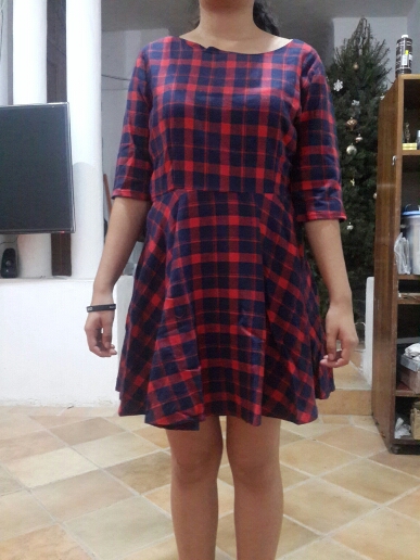 2016 New Women Red Plaid Dress Round Neck Summer Half Sleeve Fashion Mini Dresses Vestidos Y2