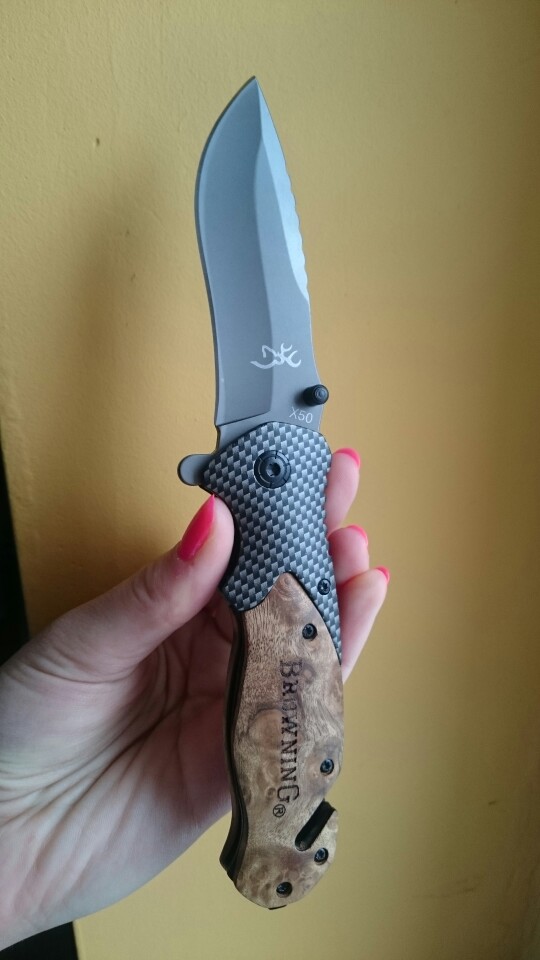 Jeslon Browning X50 Tactical Folding Mini Pocket Knife Steel Blade Titanium Survival Knives Huntting EDC Tool With Wood Handle