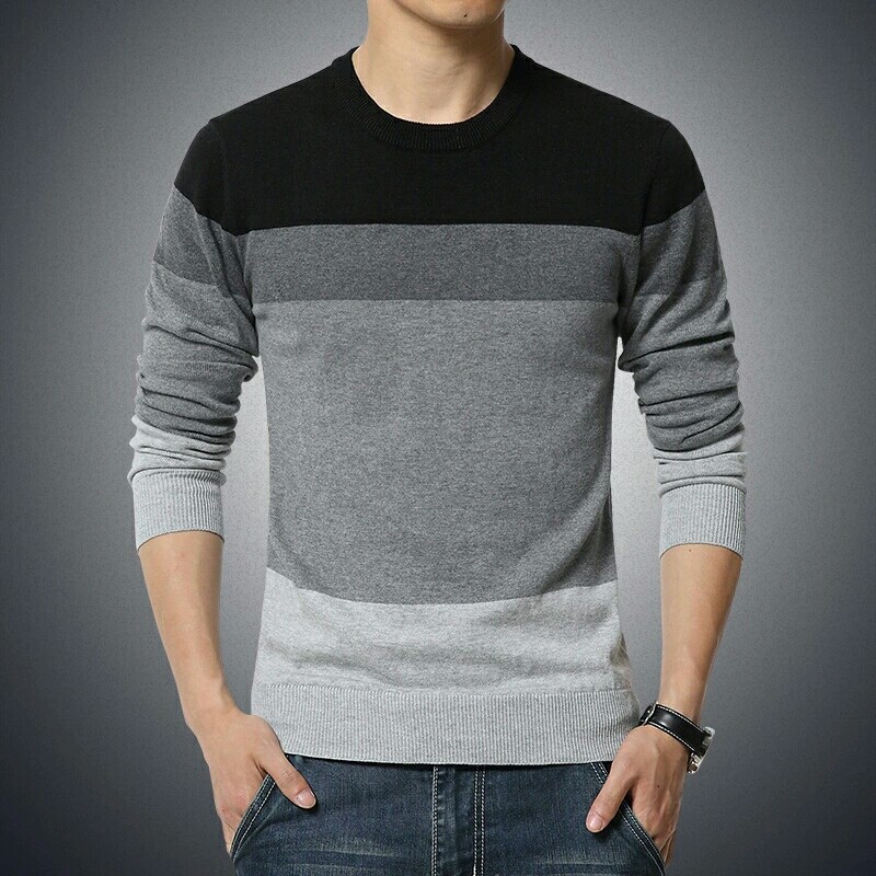 MCHAMACHI NEW Work Brand Casual Strip Sweater Men Long Sleeve Color Block Patchworksweater Slim Fit Size M-5XL Tops Tee O-Neck