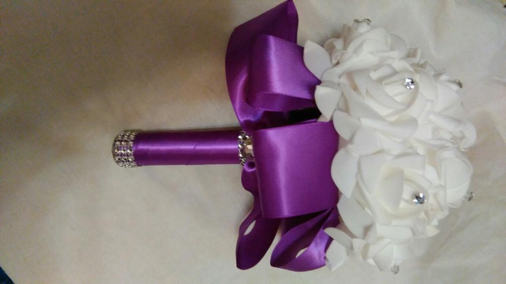 Elegant Royal Blue Purple Red Fuchsia Rose Artificial Bridal Flowers Bride Bouquet Wedding Bouquet Crystal  Silk Ribbon