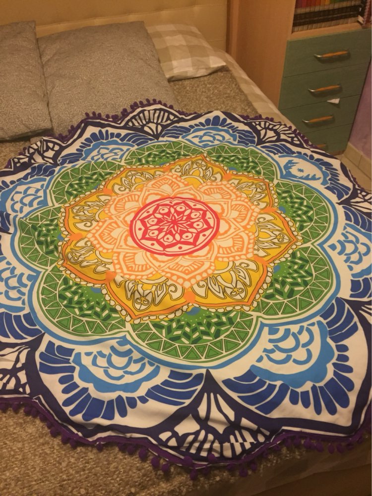 Hot Women Chic Tassel Indian Mandala Tapestry Lotus Printed Bohemian Beach Towel Yoga Mat Sunblock Round Bikini Cover-Up Blanket