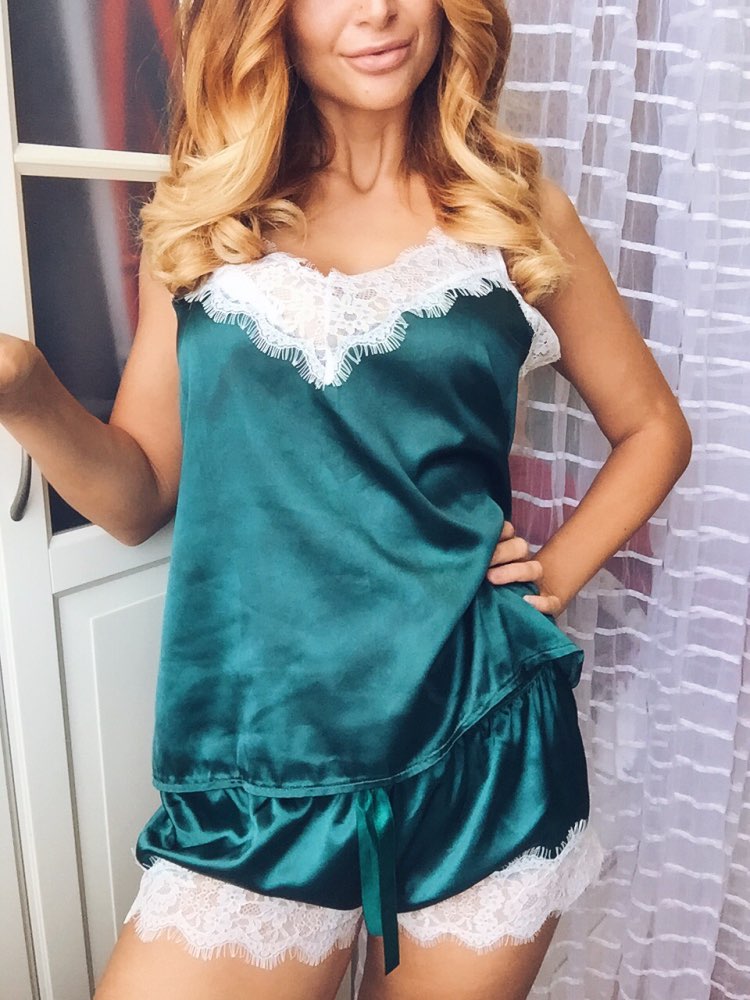 Satin Cami and  Shorts Set Lace Nightgowns Comfy  Pajamas  Pretty Nighties Artificial Silk Sleepwear Sets