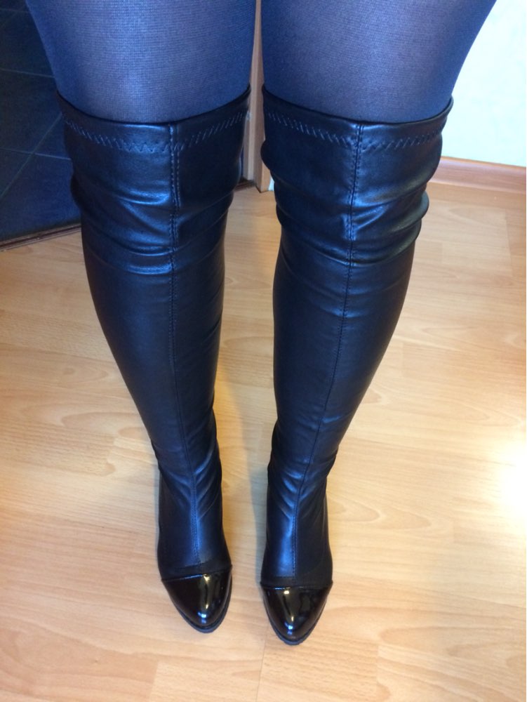 2016 Fashion PU Leather Over Knee Boots Women Sequined Toe Elastic Stretch Thick Heel Thigh High Riding Boots  #HDS194