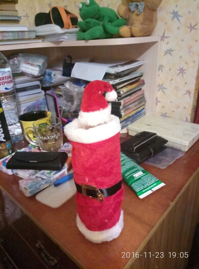 Red Plush Wine Bottle Cover Christmas Decorations Santa Claus Costume Clothes Hat Buckle Dress Christmas Party Decor