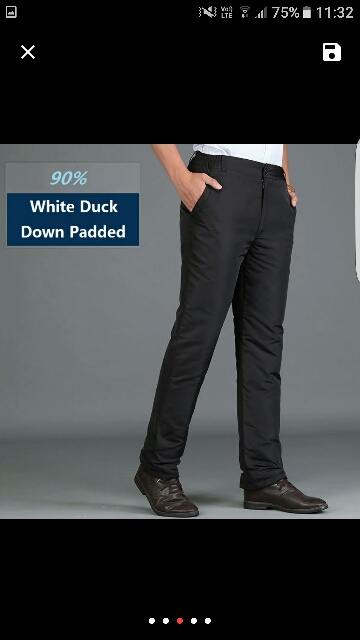 Men's Down Padded Winter Pants High Waist Men's Winter Business Pants Warm White Duck Down Padded Trousers Men Black PT-137