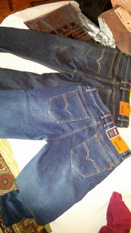 Winter plus velvet warm  jeans male feet stretch