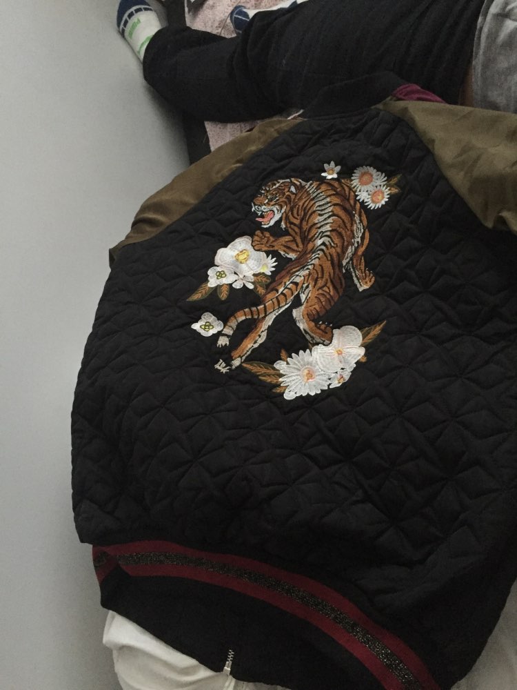 2016 Autumn Fashion Women's Tiger Floral Embroidered Bomber Jacket Winter Down Coat Casual Zipper Short Coats Outwear
