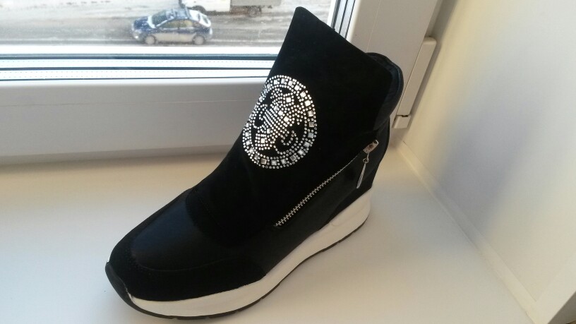 Women Boots Wedges Hide Heels Rhinestone Genuine Leather Boots Platform High Top Ankle Boots Double Zips Ladies Shoes Gold DX155
