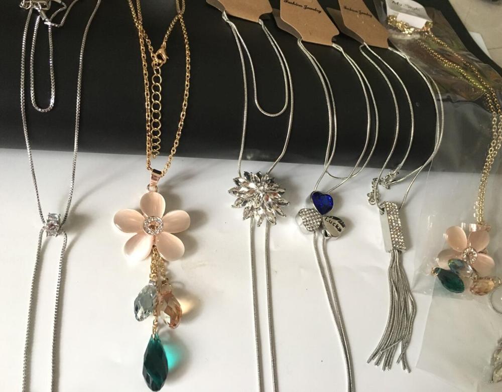 BYSPT Zircon Snowflake Long Necklace Sweater Chain Fashion Fine Metal Chain Crystal Rhinestone Flower Pendant Necklaces Adjusted