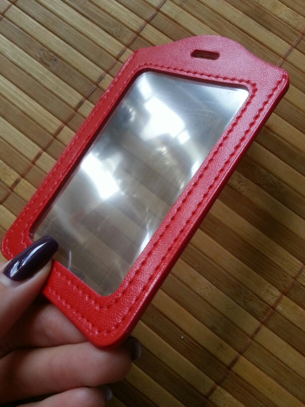 Pu Leather ID Badge Case Clear with Color Border & Lanyard Holes Card Holder 1x