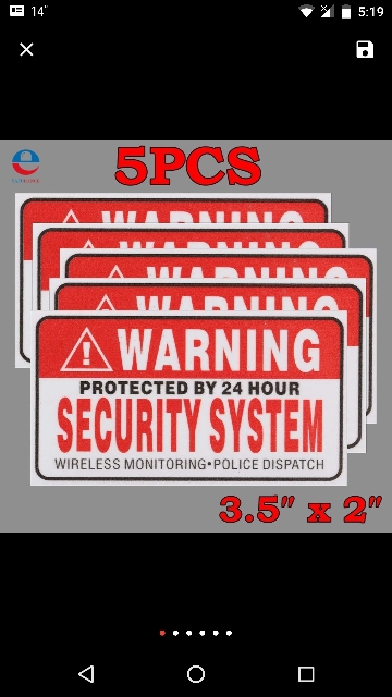 5Pcs/Set Warning Protected by 24 Hour Security System Stickers Saftey Alarm Signs Decal Warning Mark Business 9*5cm Car Styling