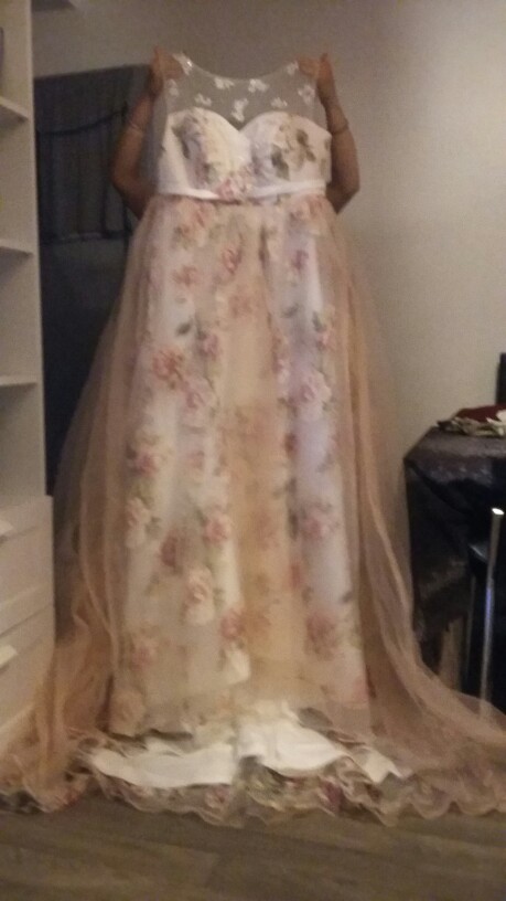  2017 Elegant Ball Gown Court Train Organza Long Prom Dresses Appliques Flowers Printed Evening Party Formal Gown Dresses