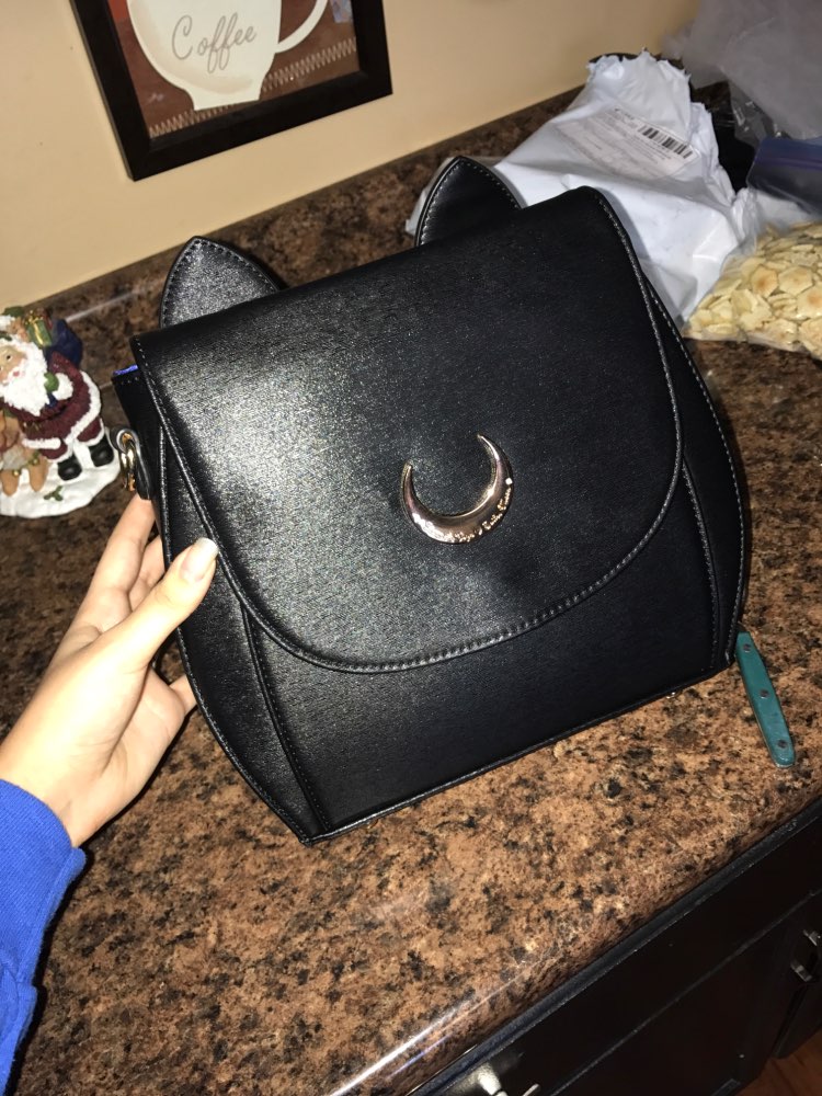 2016 Cute Large Sailor Moon Samantha Vega Luna Backpack Black White Cat Luna Moon Women Bag Leather School Bag metal moon