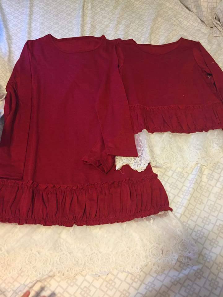 2017 Mommy and Me Fashion Dresses Spring Autumn mother daughter dresses Lace Patchwork Red long sleeves Family Matching Clothes